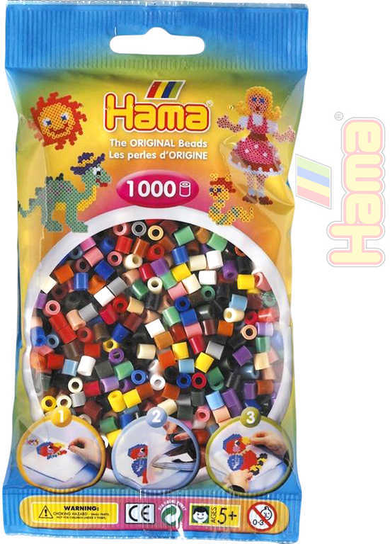 HAMA Korálky dětské zažehlovací barevné set 1000ks v sáčku midi plast