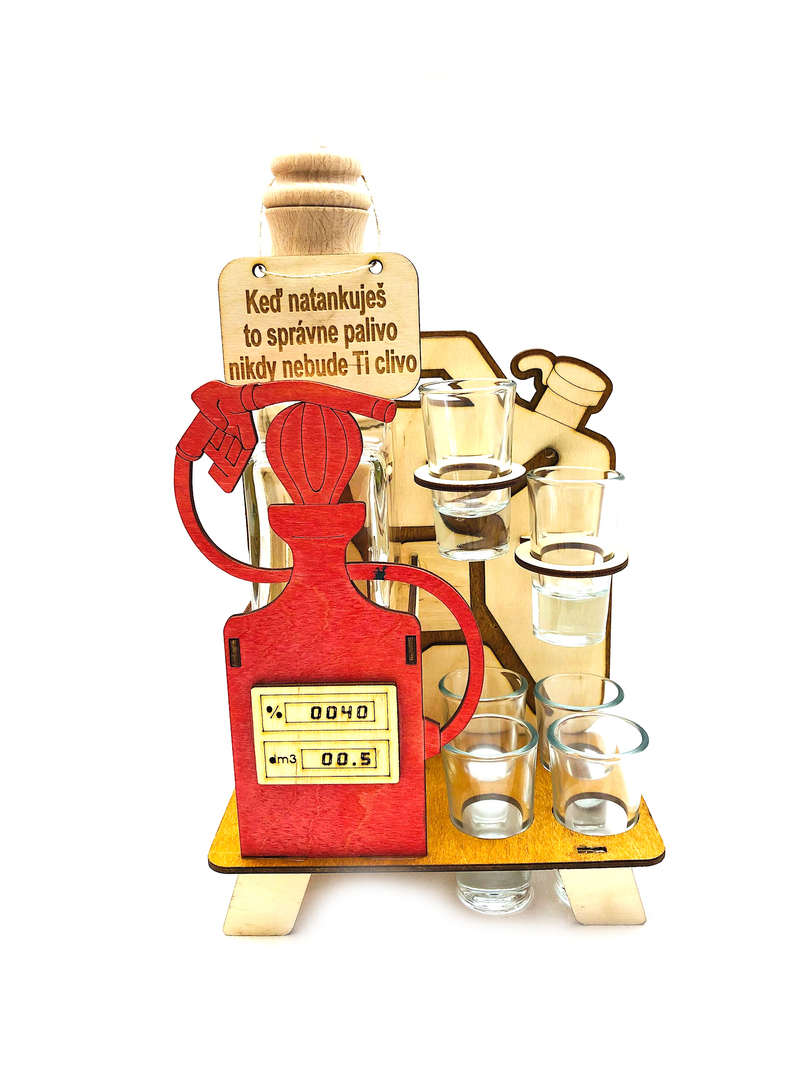 Sklenená fľaša na alkohol Benzín pumpa