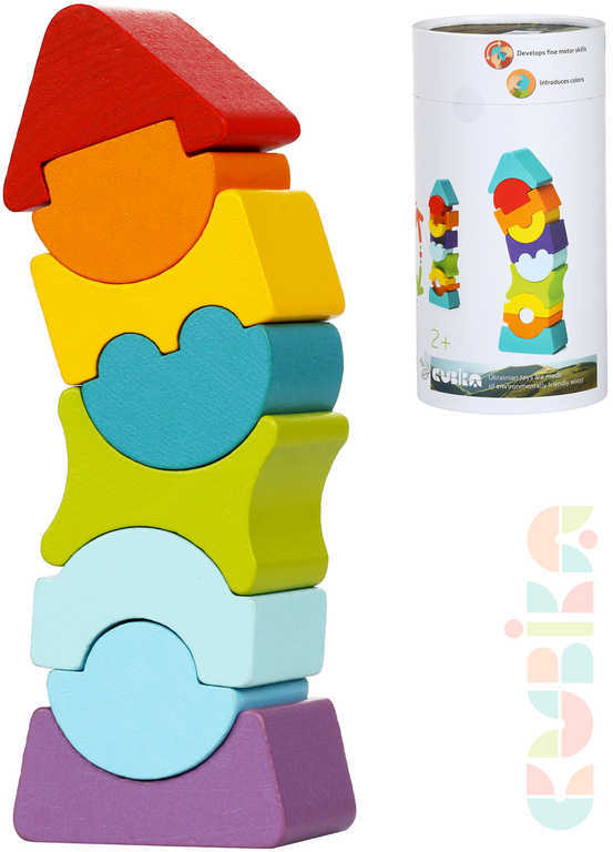 CUBIKA DŘEVO Baby stavebnice Věž balanční set 8 dílků kostky pro miminko