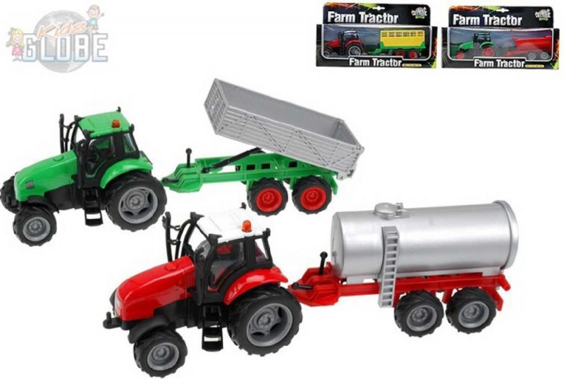 KIDS GLOBE Traktor kov s vlečkou se světlem a zvukem