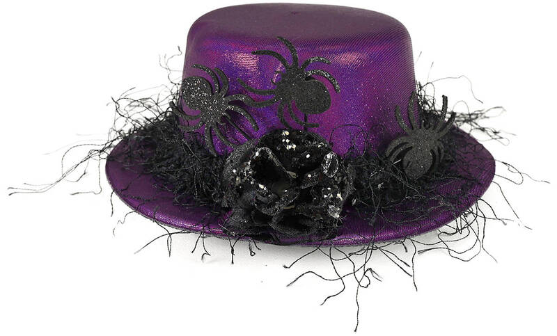 KARNEVAL Klobouk mini fialový s pavouky *KARNEVALOVÝ DOPLNĚK*