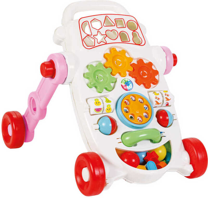 Baby chodítko interaktivní růžové s aktivitami pro miminko plast 2v1