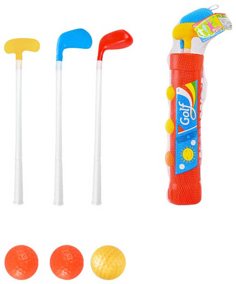 Golfový dětský barevný set pouzdro se 3 holemi a 3 míčky plast