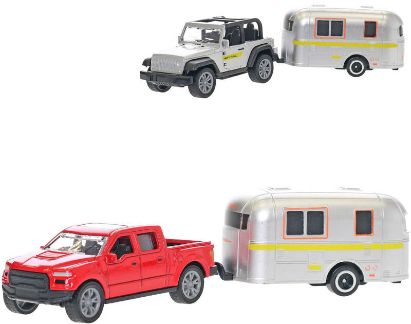 Auto Karavan 2-Play Traffic set s přívěsem kovový 4 druhy v krabici