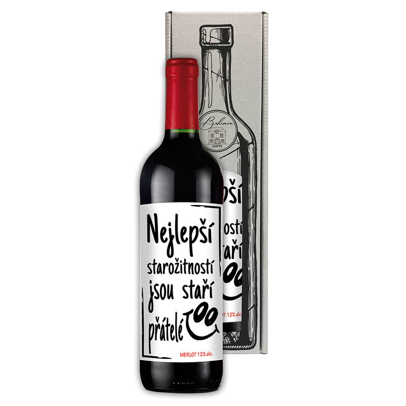 Dárkové červené víno Merlot - Staří Přátelé