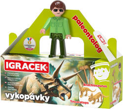 EFKO IGRÁČEK Paleontolog figurka dino vykopávky Triceratops a Brachiosaurus