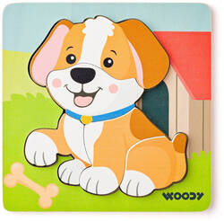 WOODY DŘEVO Baby vkládací puzzle pejsek skládačka 5 dílků na desce