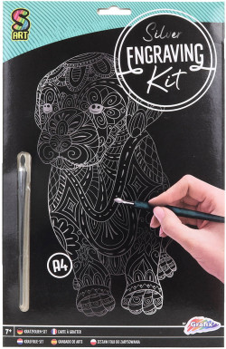 GRAFIX Obrázek vyškrabovací Pejsek stříbrný kreativní set se škrabacím perem