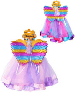 KARNEVAL Šaty víla barevná set s křídly a hůlkou 2 barvy *KOSTÝM*