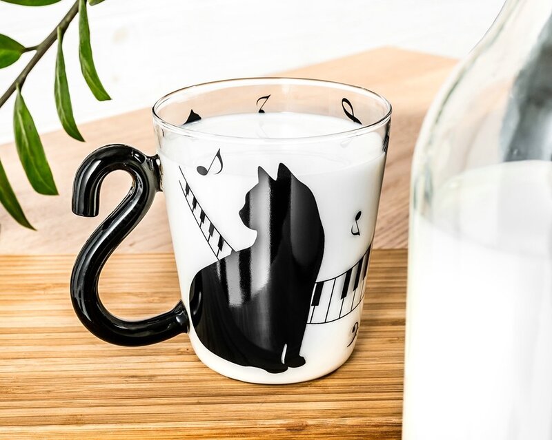 Skleněný hrnek kočka s ocasem - 300 ml