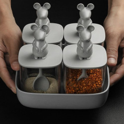 Stojánek s dózami se lžičkou Lucky Mouse Set 10366, 4x 250ml