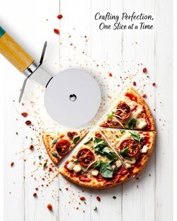 Kráječ na pizzu s dřevěnou rukojetí – růžovo-modrý
